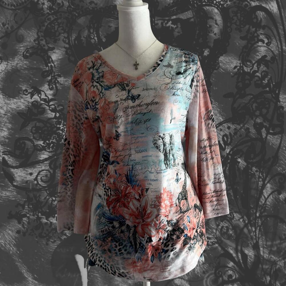 vintage florals butterflies safari map print top